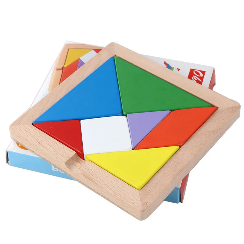 High quality 14x14x1.3CM large wooden beech thickened tangram children's educational early childhood puzzle toy