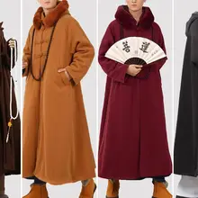 Унисекс Хлопок Зима теплый плащ униформы буддизм лежали шаолин монахи одежда Аббот пальто костюмы буддизм дзен плащ для медитации серый