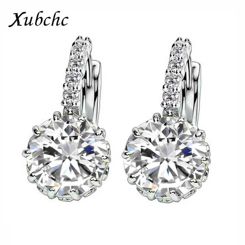 Stainless steel 9 Color White Pink Brand Color Purple Zircon Earrings For Women Crystal Stud Earring Fashion Wedding Jewelry