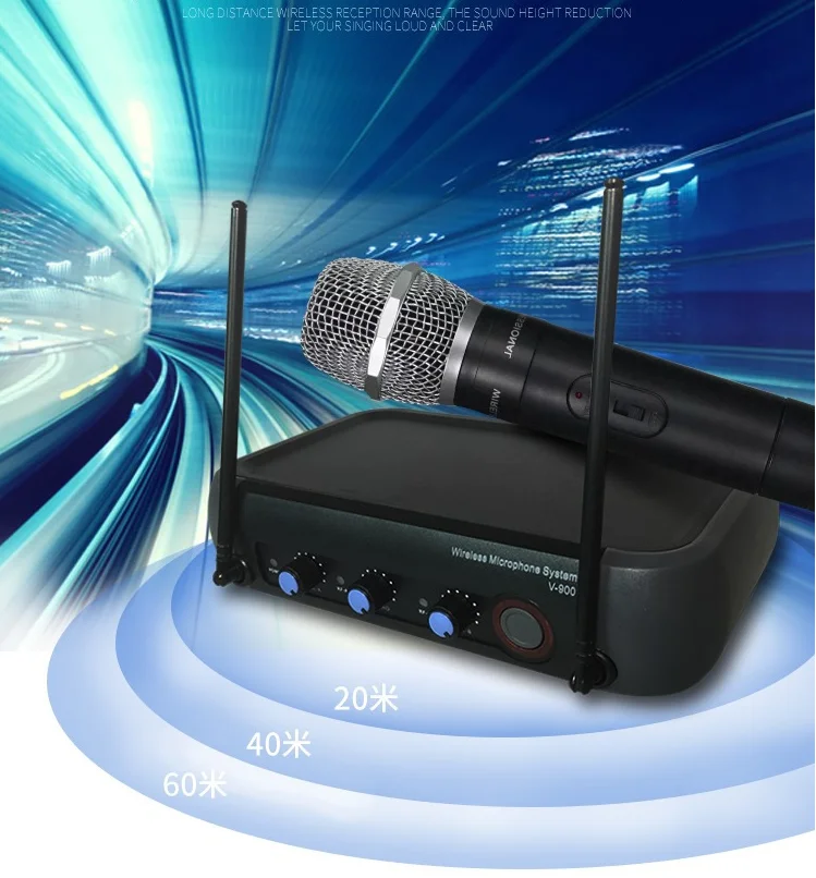 VHF Frequencies Dynamic Capsule Wireless Microphone 2 Handheld Mic Transmitter Professional Karaoke