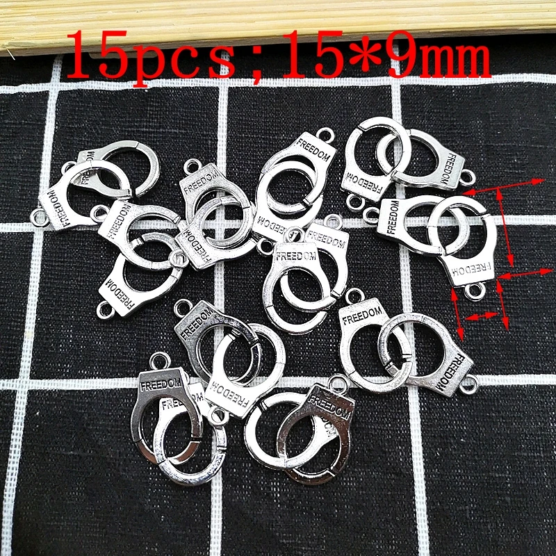 

15pcs / 1pack Personality Jewelry Pendant Accessories Silver Handcuffs Model Metal Jewelry Keychain Necklace Pendant
