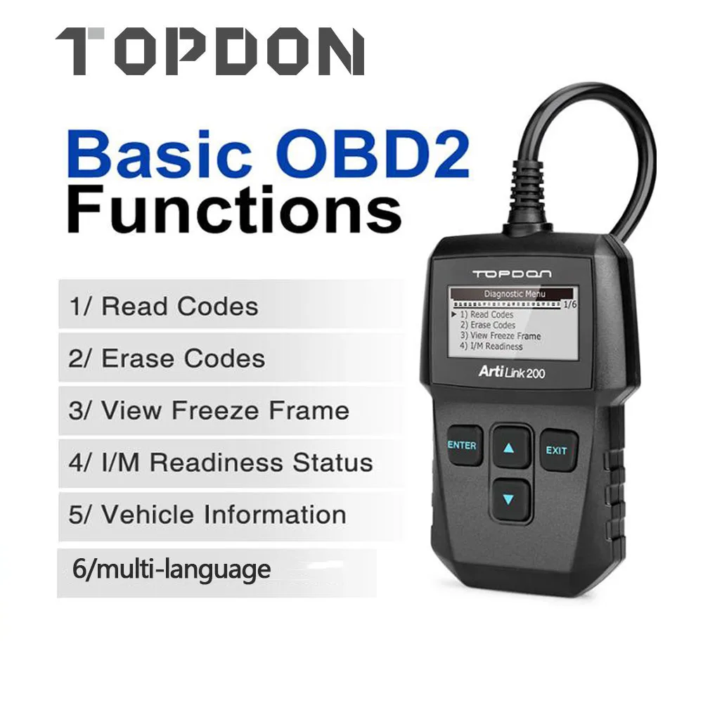 Автомобильный сканер TOPDON AL200 OBD2 считыватель кодов OBDII диагностический инструмент
