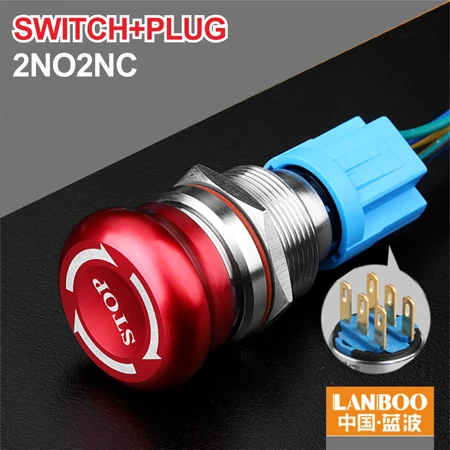 Сброс фиксации красный знак 19 мм 22 мм гриб аварийный стоп кнопочный переключатель - Цвет: Button Plug 2NO2NC