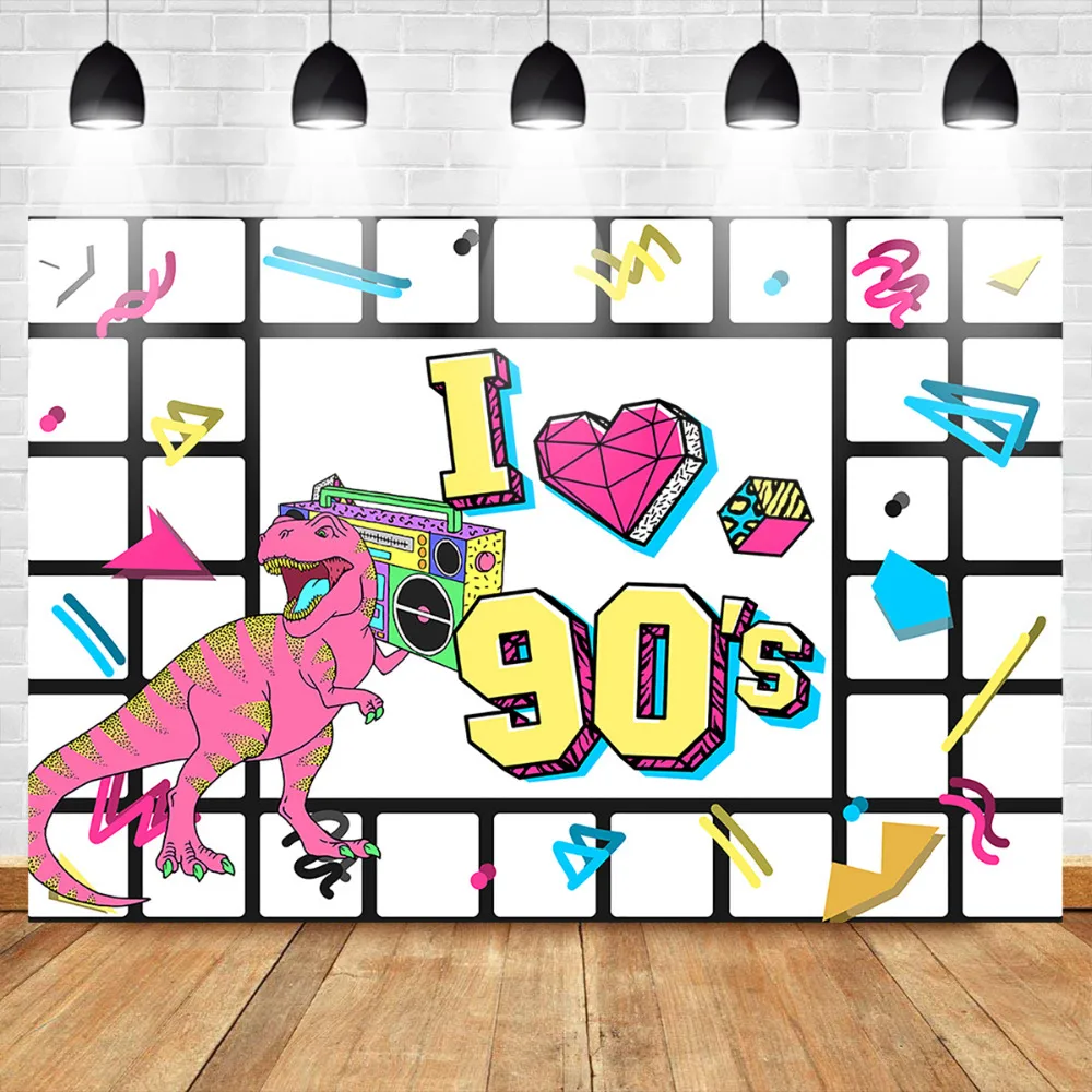 Фотофон Mehofoto I Love 90s в стиле хип-хоп граффити стена с динозавром Ретро Радио день