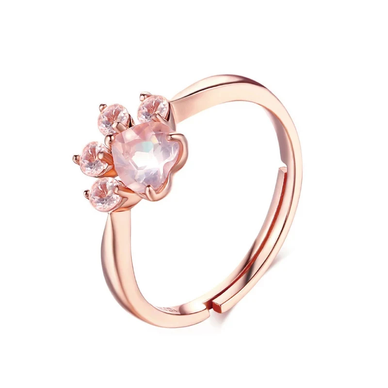 

XiaoJing 100%925 sterling silver cat&Dog claw ring opening adjustable ladie wedding pink crystal CZ for Women gift 2019 New