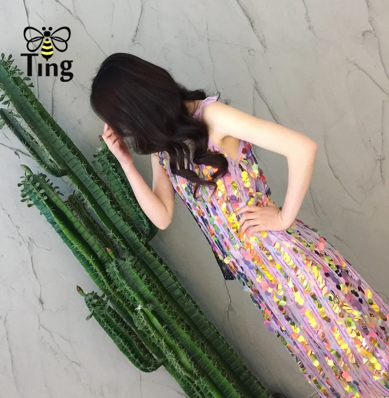 Tingfly New Arrivals Summer BlingBling Shiny Sequined Party Dresses Sexy Strap Glitter Club Dress Boho Fashion Casual Vestidos