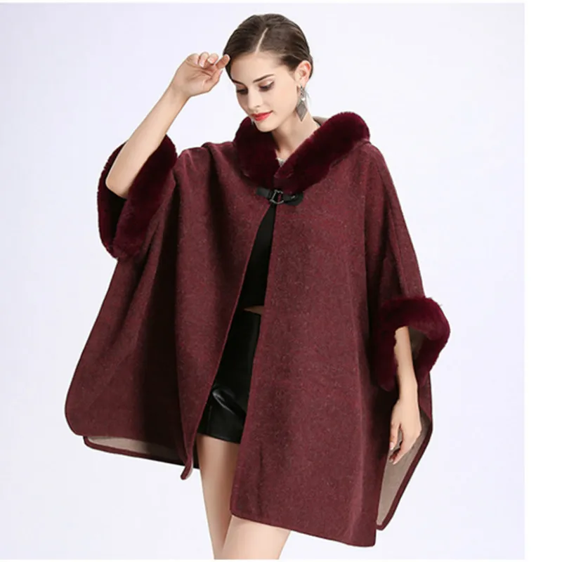 2019 теплый кардиган с воротником из искусственного кроличьего меха пончо накидки