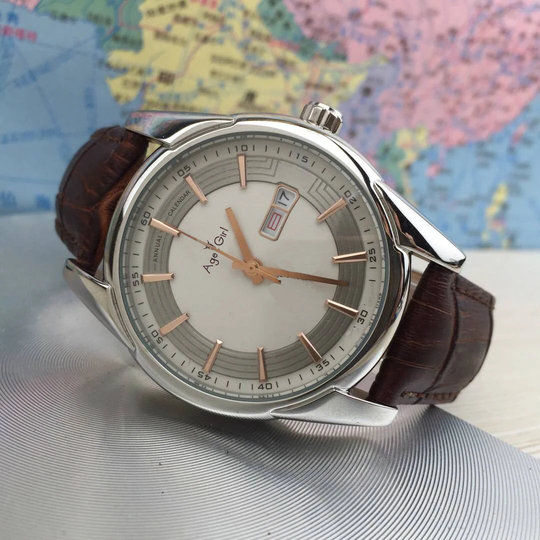 Brown Leather White Роскошный Серебряный календарь из нержавеющей стали мужские часы автоматические механические Спортивные золотые черные кожаные сапфировые повседневные часы - Цвет: Brown Leather White