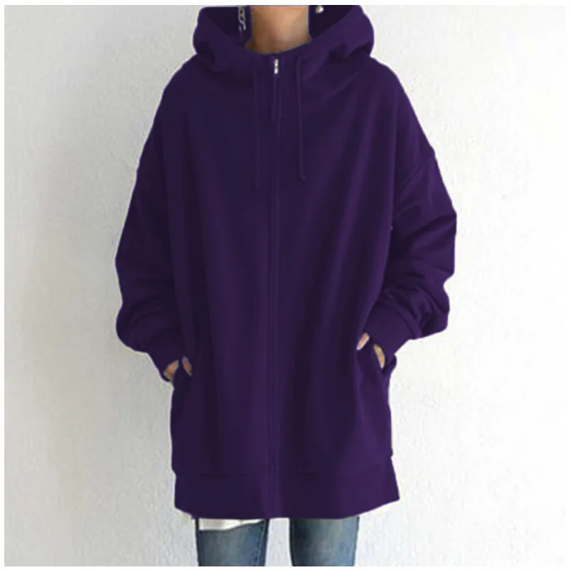 

Elegant Hooded Sweatshirts Women's Solid Hoodies ZANZEA 2021 Casual Long Sleeve Zipper Coat Female Outwear Jackets Oversized Top