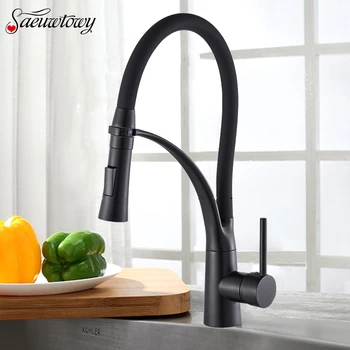 

Chrome Pull Down Kitchen Faucet with Black Hose Deck Mounted Hot and Cold Water Mixer Sink Tap Swivel Kitchen tap