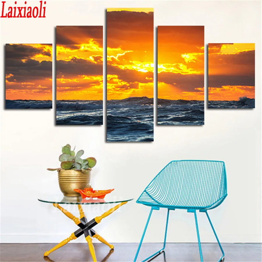 Пляж морской закат 5 шт. модульная Алмазная мозаика вышивка 5d Diy алмазная живопись