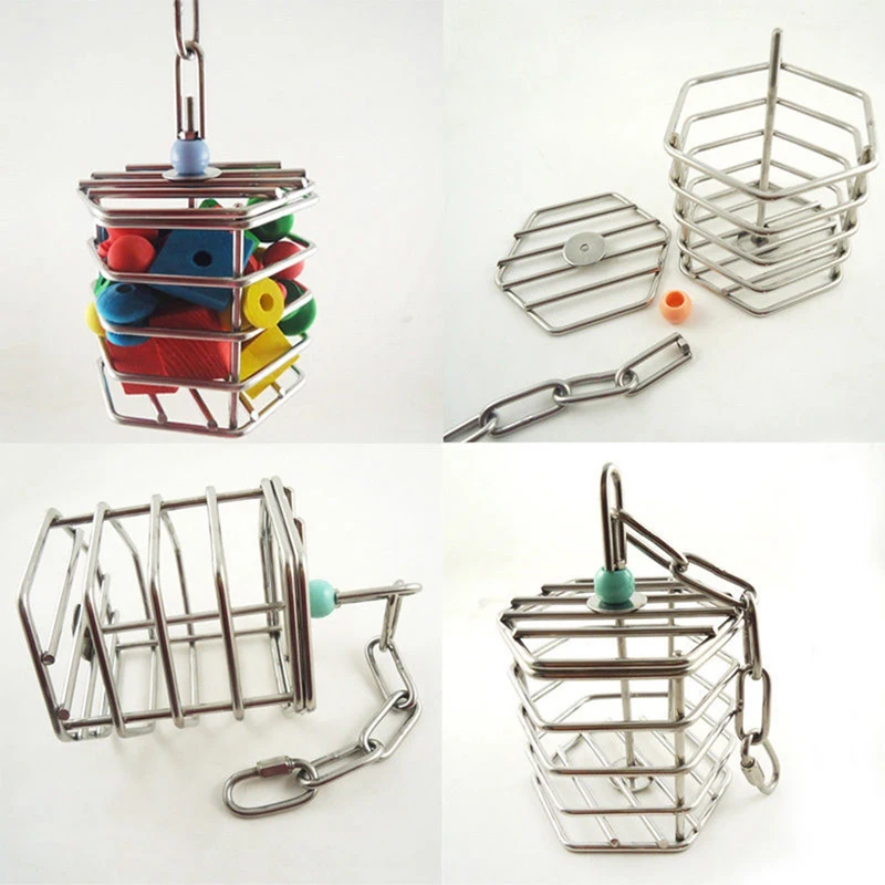 Pet Bird Parrot Squirrel Bold Stainless Steel Food Hanging Cage Foraging Toys Macaw Cockatoo Hunt Feeder Entertainment Toys