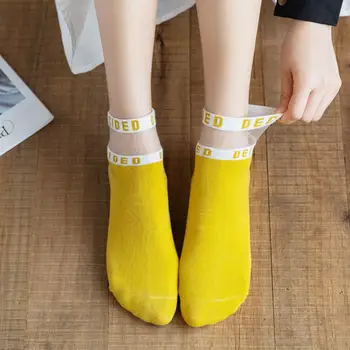 

Summer Cute Letter Transparent Women Socks Comfortable Sexy Letter Pattern Cotton Bottom Fashion Socks Soft White Socks