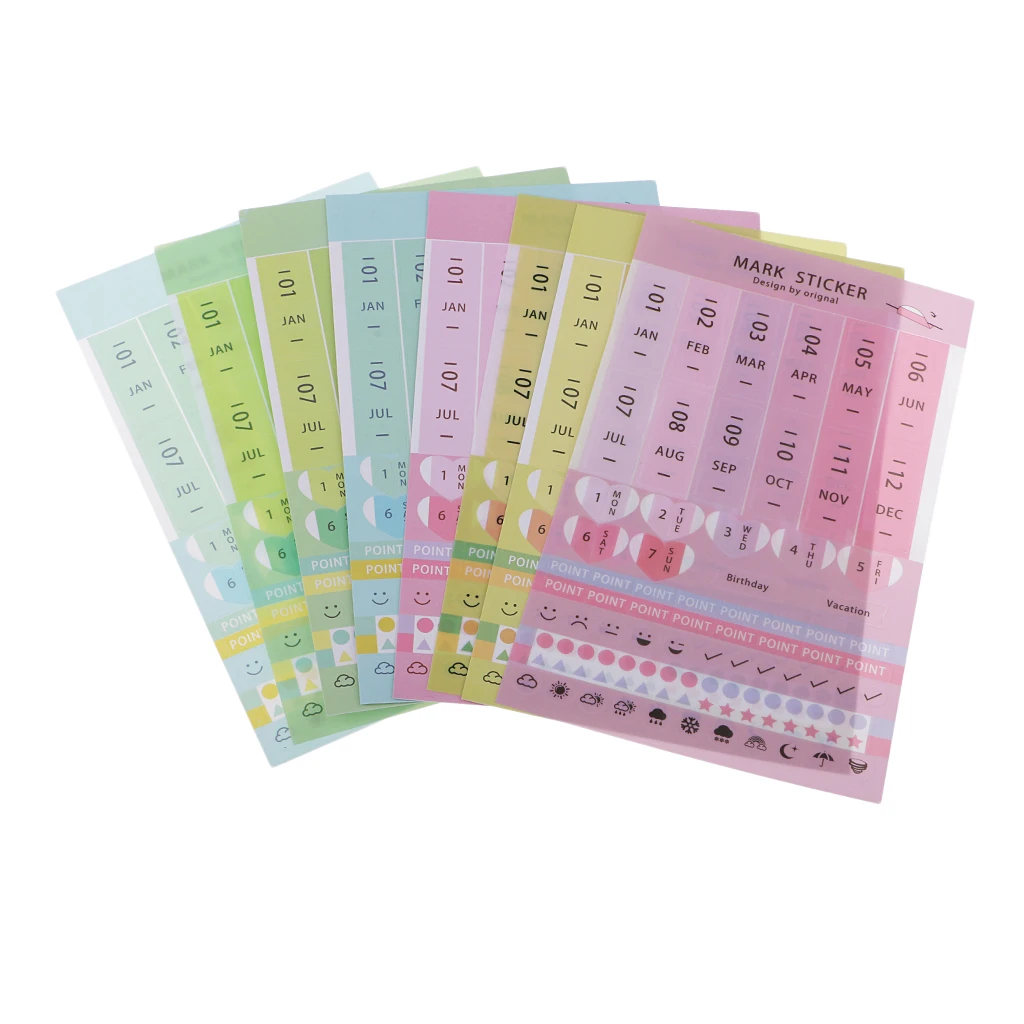 8-Sheet Mini DIY Paper PVC Monthly Calendar Index Tabs Reminder Stickers 8-Sheet Mini DIY Paper PVC Monthly Calendar Index Tabs Reminder Stickers