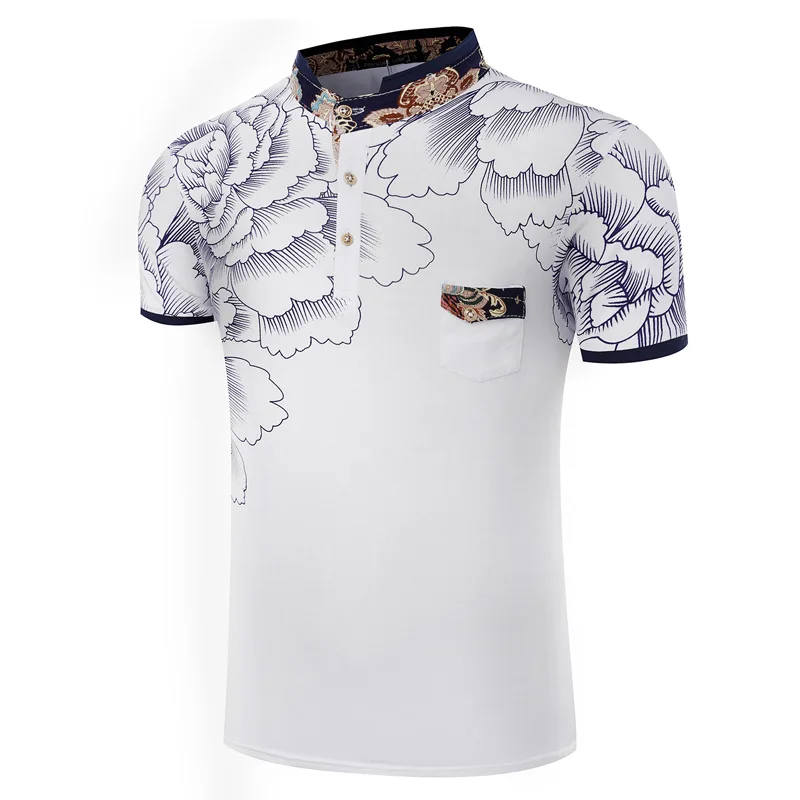 

18 New Style Men'S Wear Stand Collar Decorative Pattern MEN'S Short-sleeved Polo Collar T-shirt MEN'S Short-sleeved Shirt