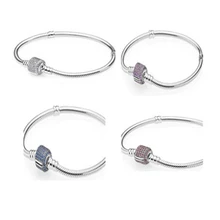 Фирменный браслет с застежкой Искрящийся фиолетовый розовый прозрачный CZ 925 Серебряный браслет для DIY женские модные браслеты для изготовления ювелирных изделий