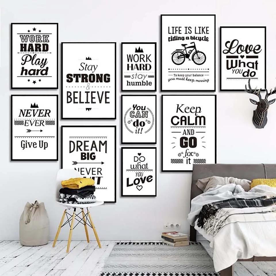 

Nordic Simple Wall Art Pictures Inspiring Letter Painting Black White Canvas Poster Hd Print For Living Room Home Decoration
