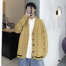 2019 autumn mens Thin Knitting Unlined Upper Garment Sweater Man Cardigan Handsome Loose Coat Chinese Style Striped Yellow Black 2019 autumn mens Thin Knitting Unlined Upper Garment Sweater Man Cardigan Handsome Loose Coat Chinese Style Striped Yellow Black