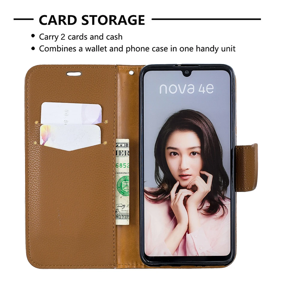 Роскошный чехол кошелек Litchi для Huawei P30 Pro P20 Lite Mate 20 Honor 8A 8C 7S 7A 7C Y5 Y6 Y7 Prime 2019