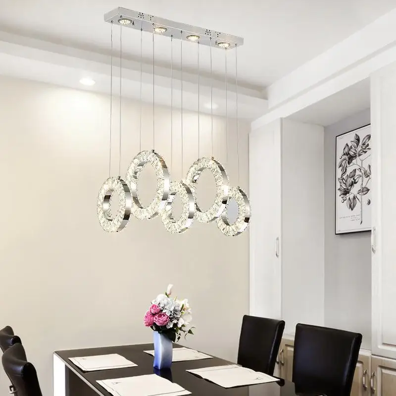 

Popular Diamond Ring Led Crystal Pendant Light Modern Led Circles Hanging Lamp Foyer Dining Room Lighting Home Decoration Ing