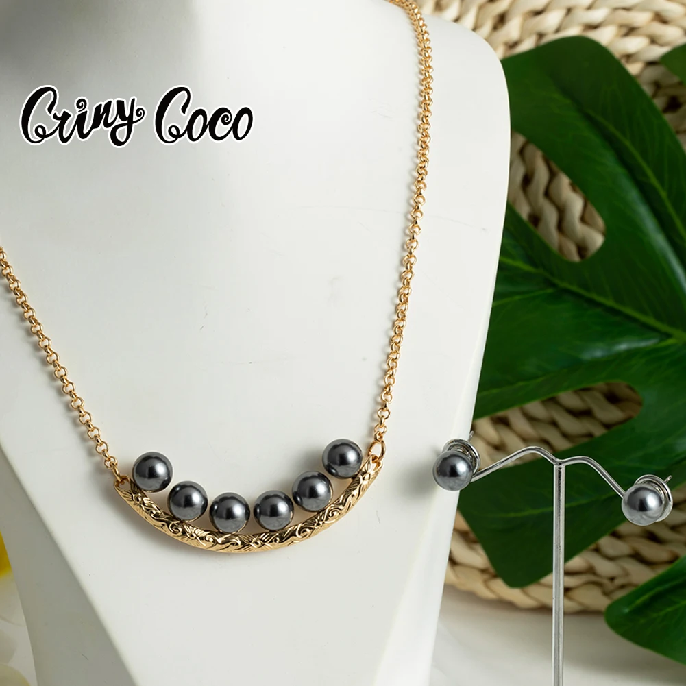Cring Coco Hawaiian Pearl Smile Jewelry Sets Gold Filled Polynesian Pacific Colorful Pearls Stud Earrings Necklaces for Women