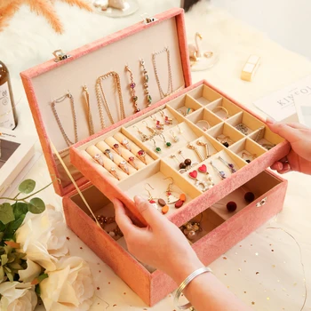 

ANFEI Double-layer Velvet Jewelry Box European Jewelry Storage Box Ring Earring Necklace Box Large Space Jewelry Holder Gift box