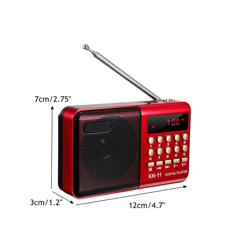 Красный Мини Портативный lcd цифровой радио Ручной стерео радио FM Micro SD/TF USB диск MP3 плеер динамик перезаряжаемый