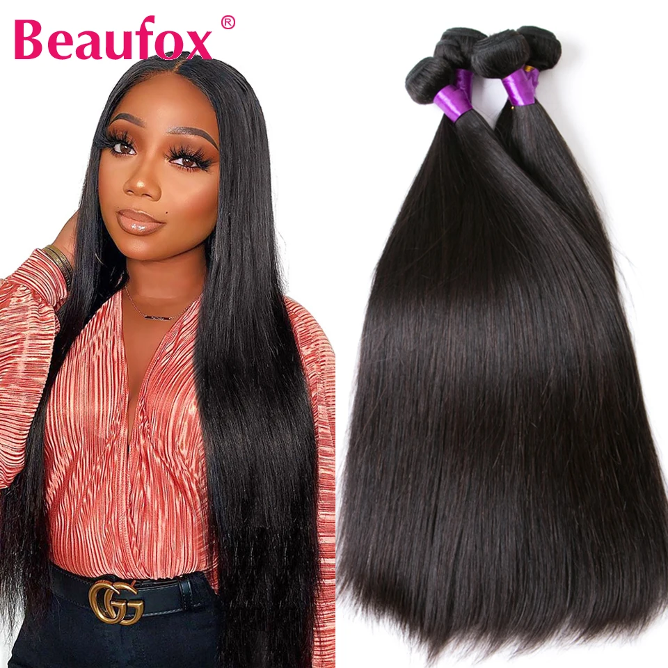 Beaufox Straight Hair Bundles Peruvian Hair 4 Bundles 100% Remy Human Natural/Jet Black Human Extension 8-30"