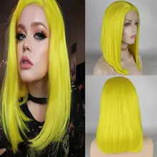 Bombshell короткий прямой Боб Синтетический 13*4 кружевной передний парик светильник желтый термостойкие волокна волос средний пробор для вечерние парики