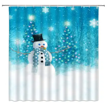 

Christmas Shower Curtains Xmas Cartoon Snowman Christmas Tree Snowflake Joy Holiday Theme Kids Bathroom Decor Home Bath Bathtub