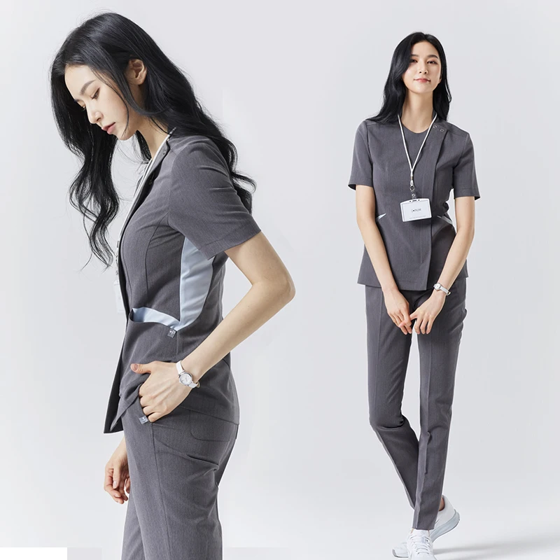 Docteur Infirmière Uniformes Femmes Hôpital Vêtements de travail Blouse  Manches Courtes Tops Pantalon Ensemble