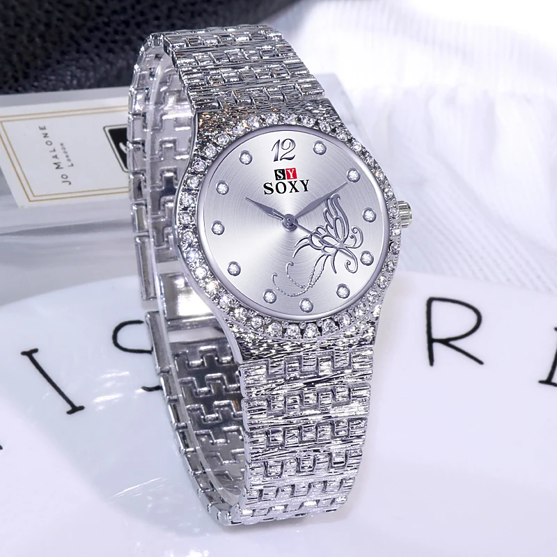 Новые женские часы браслет стразы модные изысканные повседневные с цветком