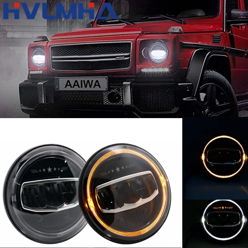 7" LED Headlights 50w High Low Beam H4 Halo Angel Eye DRL Amber Turn Signal for Jeep Wrangler JK TJ Land Rover Harley | Автомобили и