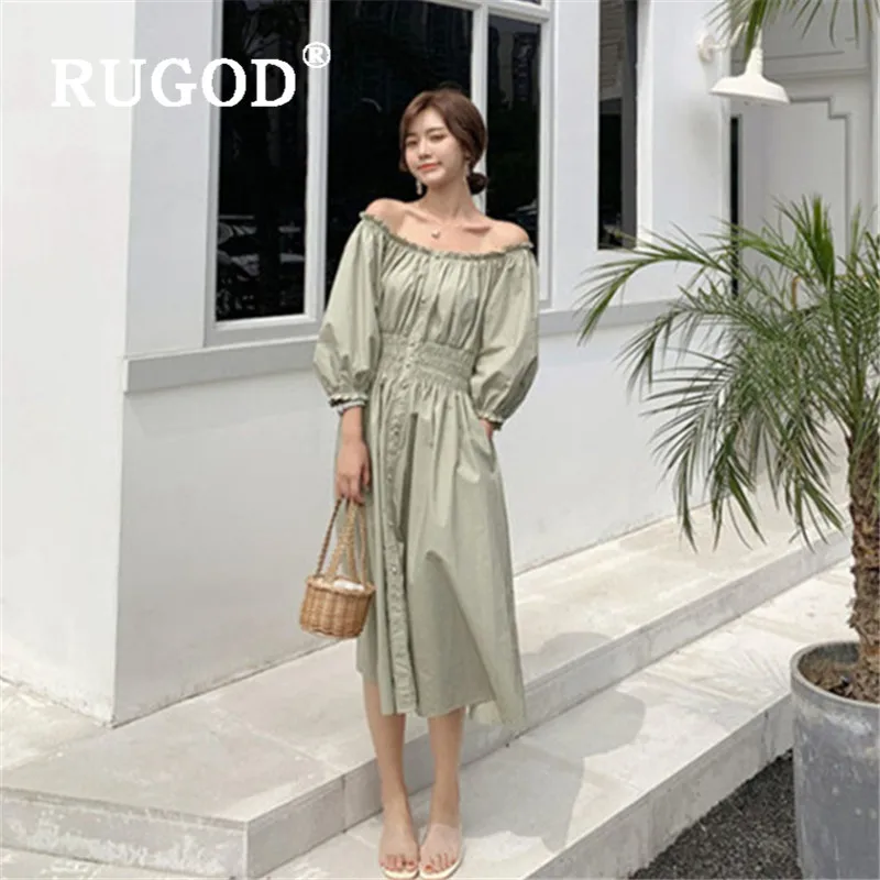 RUGOD/ богемное летнее платье женское однотонное платье с вырезом лодочкой и высокой талией, три четверти, платья-рубашки, повседневные женские платья