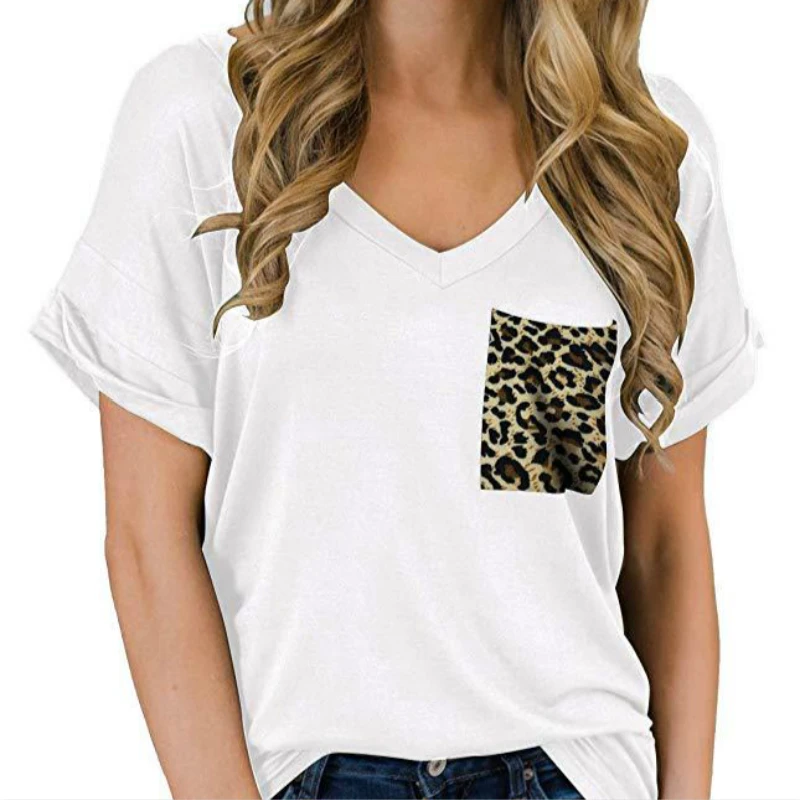 S-5XL Summer Solid T Shirt Ladies Sexy V Neck Short Sleeve Tshirt Casual Loose Basic Black White T-Shirt Tee Tops for686_voghion.com