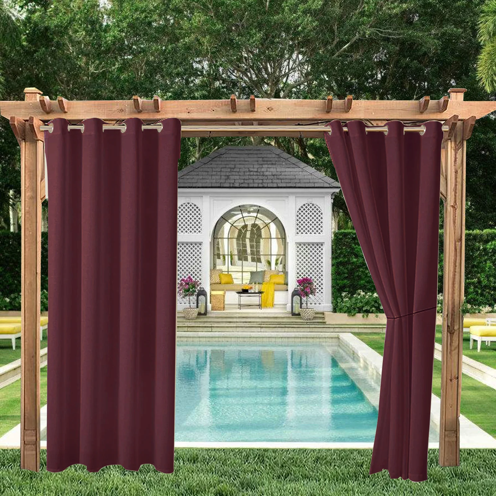 Blackout UV Ray Waterproof Privacy Outdoor Single Window Curtain 50x96-Inch 