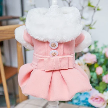 

Luxury Woolen Coat Dog Christmas Clothes Female Pet Two Feet Dog Jacket For Chihuahua Yorkshire Winter Warm Apparel For Wedding