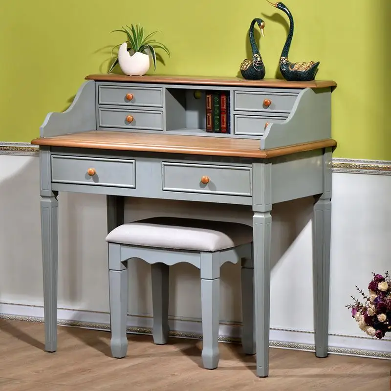 American solid wood desk Nordic minimalist computer with bookshelf 1 meter writing dressing table one |