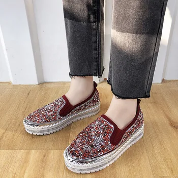 

2020 Fashion Shoes Women Flats Casual Shoes Loafers Rhinestone Shining Shoes Woman Shoes Spring Autumn Slip On Platform Footwear