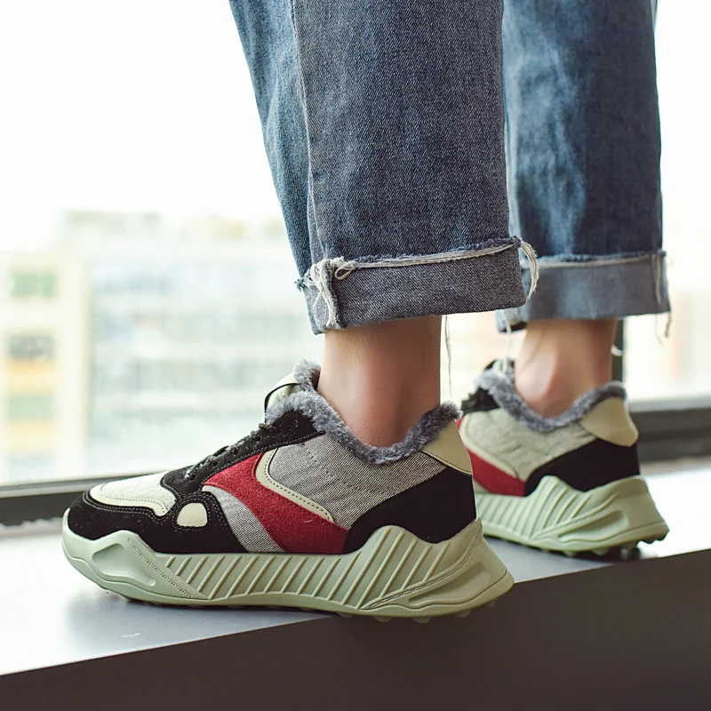 Зимние мужские ботинки; теплые ботинки для отдыха в стиле ретро; Мужская водонепроницаемая обувь; Chaussure Mans; спортивная обувь для мужчин; кроссовки на платформе