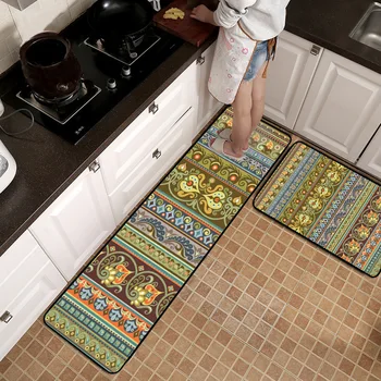 

Bohemia style Yellow green flower pattern Kitchen non-slip mat Entry door mat Bedroom strip bedside plush rug bathroom carpet