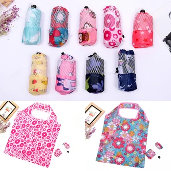 

Cute Foldable Bag Portable Eco Shopping Bag Print Environmental Convenient Reusable Folding Shopping Bag Travel Tote Handbag