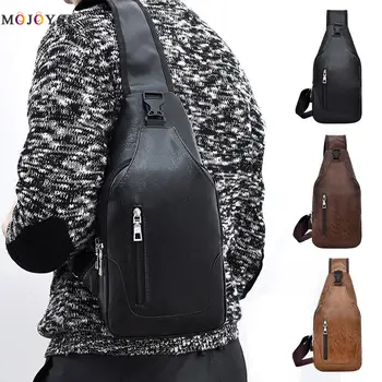 

Men Leather Chest Crossbody Bags USB Travel Casual Shoulder Messenger Bag