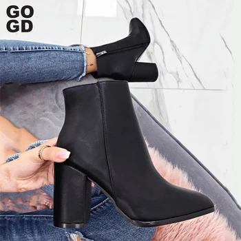 

[GOGD]New Autumn Winter Women Boots High Quality Solid Lace-up European Ladies shoes PU Fashion Tassel high heels Boots 36-41