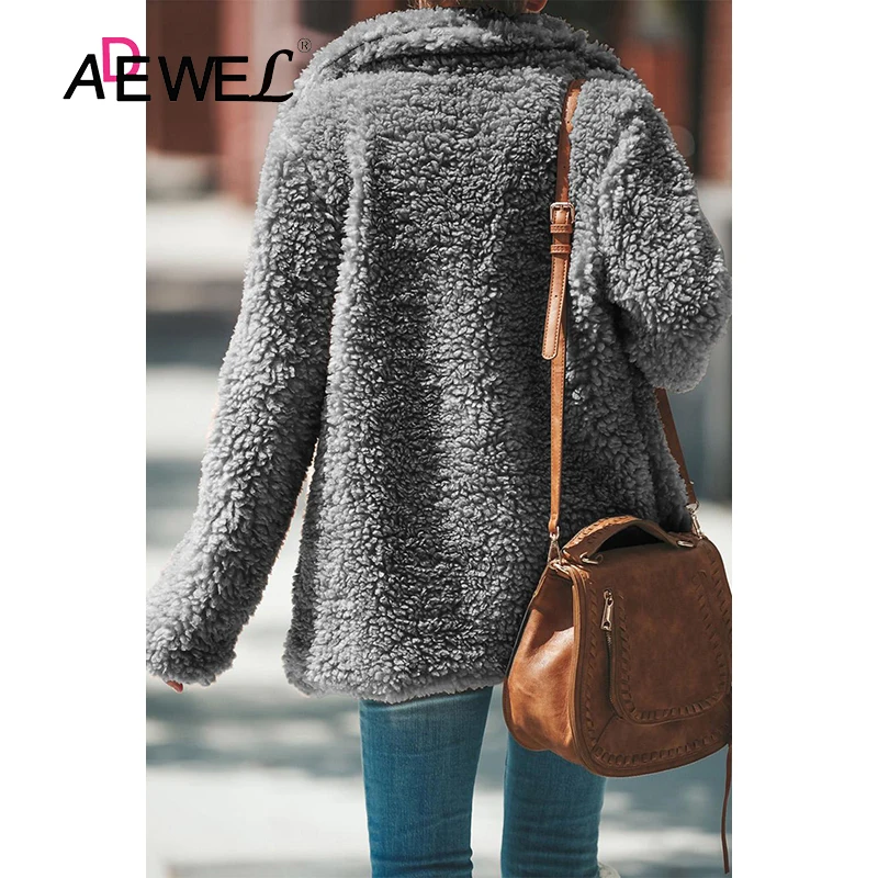 ADEWEL черный серый Lconic Pocketed Sherpa Abrigos Mujer Invierno зимнее женское пальто плюс размер осеннее пальто XXL Plaszcze