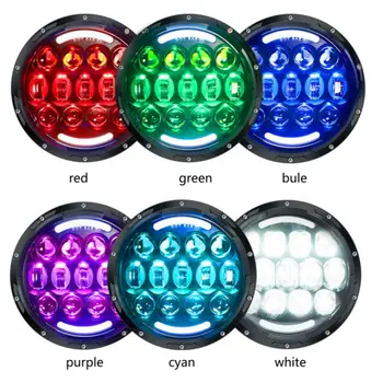 

7inch 105WRound RGB LED Headlight with Hi-/Lo Beam 7 Lights Mode for Jeep Wrangler JK, Off-road Truck