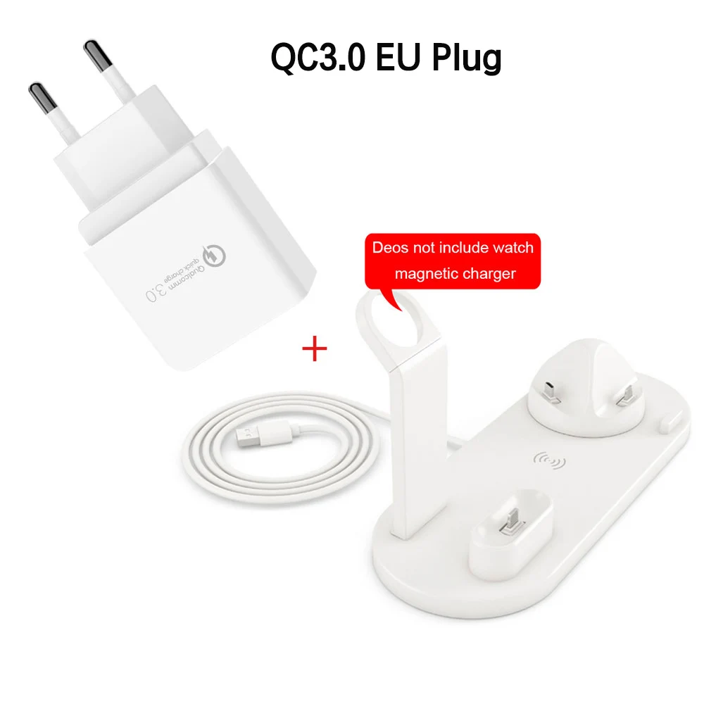 White EU QC3.0 2 шт 10 Вт Qi Беспроводное зарядное устройство подставка Док-станция для Iphone 11 Pro Max XR X Airpods 1 2 Apple Watch 5 4 3 2 Быстрая зарядка док-станция - Цвет: White EU QC3.0