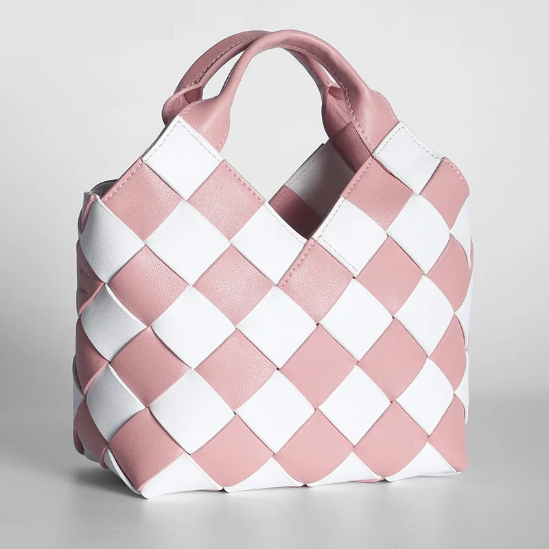 

New Women Woven Basket Designer Handbag High Quality Fashion Tide Leather Large Capacity Bucket Ladies Shoulder Messenger Bag