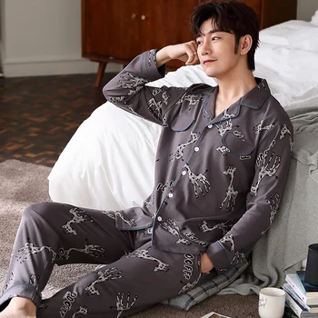 

Mens pajamas men sleepwear Cotton Pajama Autumn pijama hombre Mens Sleepwear Lattice Sleepwear Sleep&Lounge Pyjamas Plus Size