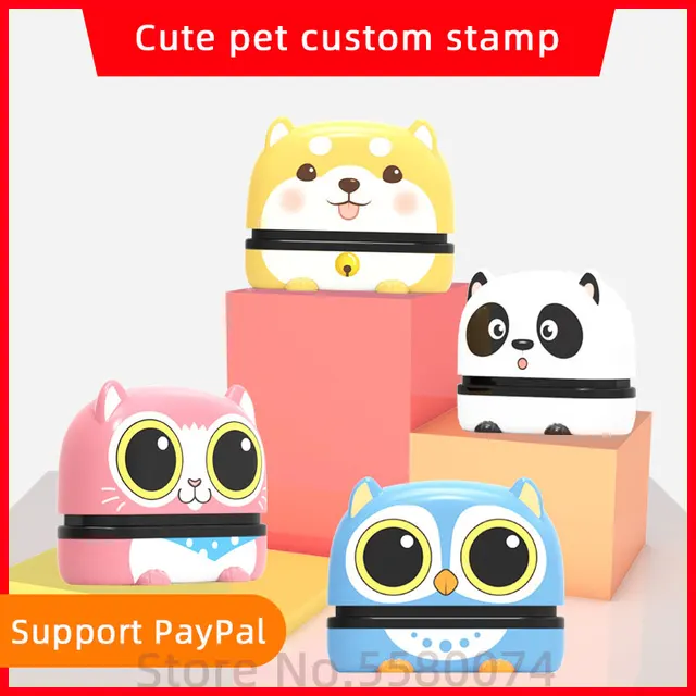 QITA Large size Custom-made DIY Name Seal clothes chapter Cute pet Name Stamp Sticker owl cat dog 15X50MM For longer text